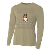 Ugly Xmas Sweater Style Rough Collie Dog Reindeer Christmas Cooling Performance Long Sleeve Crew