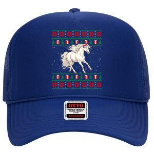 Ugly Xmas Style Santa Hat Horse Christmas Gift High Crown Mesh Back Trucker Hat