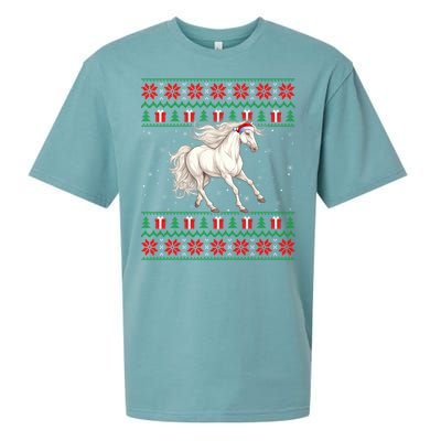 Ugly Xmas Style Santa Hat Horse Christmas Gift Sueded Cloud Jersey T-Shirt