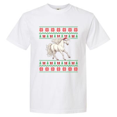 Ugly Xmas Style Santa Hat Horse Christmas Gift Garment-Dyed Heavyweight T-Shirt