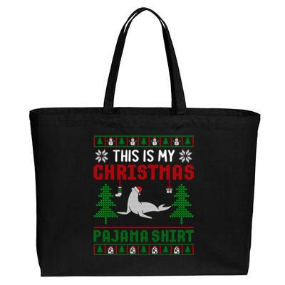 Ugly Xmas Sweater Seal This Is My Christmas Pajama Cute Gift Cotton Canvas Jumbo Tote