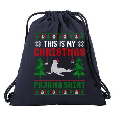 Ugly Xmas Sweater Seal This Is My Christmas Pajama Cute Gift Drawstring Bag