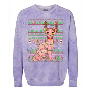 Ugly Xmas Style Lighting Sphynx Cat Christmas Gift Colorblast Crewneck Sweatshirt