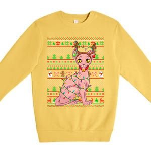 Ugly Xmas Style Lighting Sphynx Cat Christmas Gift Premium Crewneck Sweatshirt