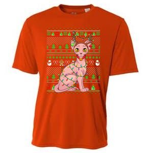 Ugly Xmas Style Lighting Sphynx Cat Christmas Gift Cooling Performance Crew T-Shirt