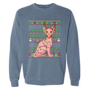 Ugly Xmas Style Lighting Sphynx Cat Christmas Gift Garment-Dyed Sweatshirt