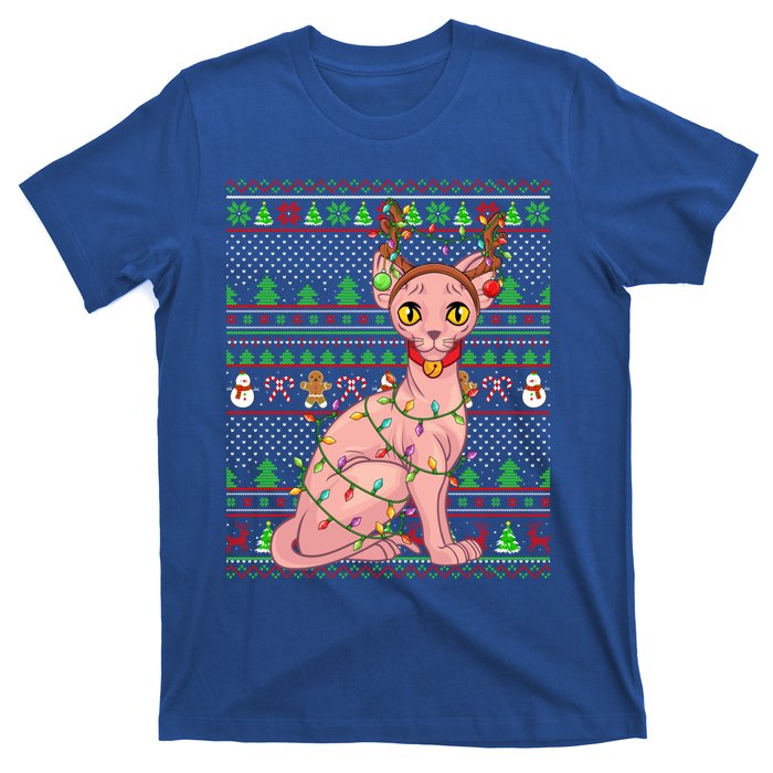 Ugly Xmas Style Lighting Sphynx Cat Christmas Gift T-Shirt