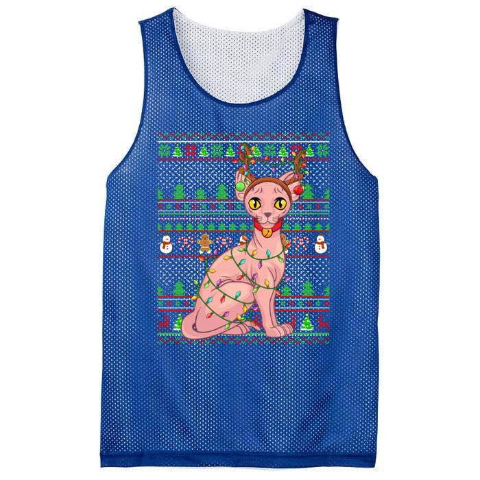 Ugly Xmas Style Lighting Sphynx Cat Christmas Gift Mesh Reversible Basketball Jersey Tank