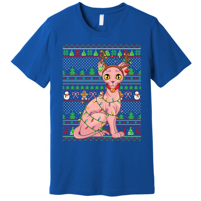 Ugly Xmas Style Lighting Sphynx Cat Christmas Gift Premium T-Shirt