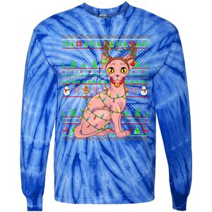 Ugly Xmas Style Lighting Sphynx Cat Christmas Gift Tie-Dye Long Sleeve Shirt