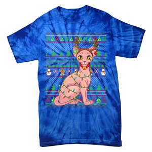 Ugly Xmas Style Lighting Sphynx Cat Christmas Gift Tie-Dye T-Shirt