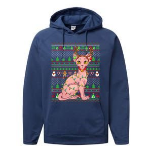 Ugly Xmas Style Lighting Sphynx Cat Christmas Gift Performance Fleece Hoodie