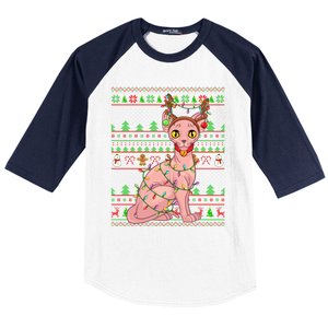 Ugly Xmas Style Lighting Sphynx Cat Christmas Gift Baseball Sleeve Shirt