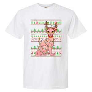 Ugly Xmas Style Lighting Sphynx Cat Christmas Gift Garment-Dyed Heavyweight T-Shirt