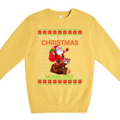 Ugly Xmas Sweater Style Santa Riding Red Panda Christmas Gift Premium Crewneck Sweatshirt