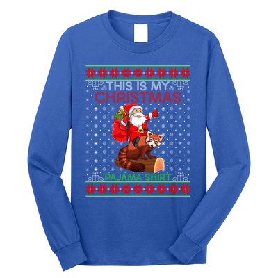 Ugly Xmas Sweater Style Santa Riding Red Panda Christmas Gift Long Sleeve Shirt