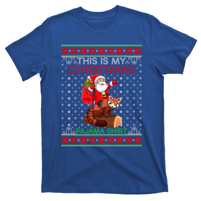 Ugly Xmas Sweater Style Santa Riding Red Panda Christmas Gift T-Shirt