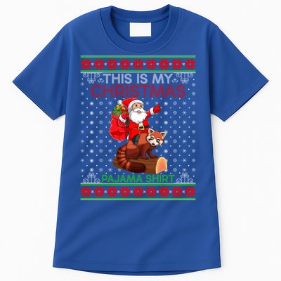 Ugly Xmas Sweater Style Santa Riding Red Panda Christmas Gift Tall T-Shirt