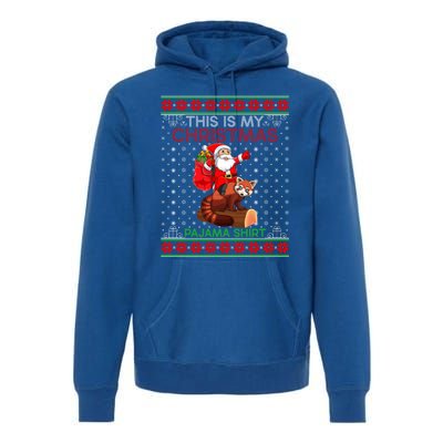 Ugly Xmas Sweater Style Santa Riding Red Panda Christmas Gift Premium Hoodie