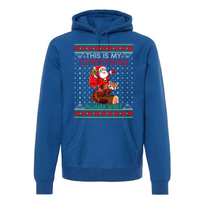 Ugly Xmas Sweater Style Santa Riding Red Panda Christmas Gift Premium Hoodie