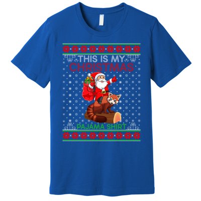 Ugly Xmas Sweater Style Santa Riding Red Panda Christmas Gift Premium T-Shirt