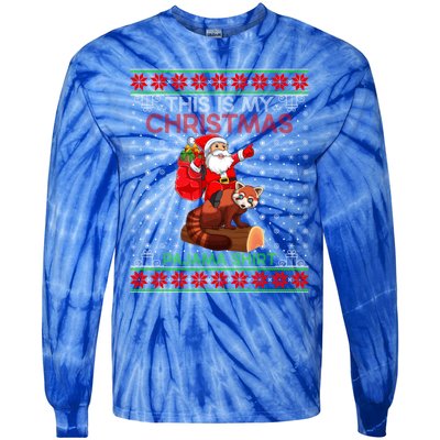 Ugly Xmas Sweater Style Santa Riding Red Panda Christmas Gift Tie-Dye Long Sleeve Shirt