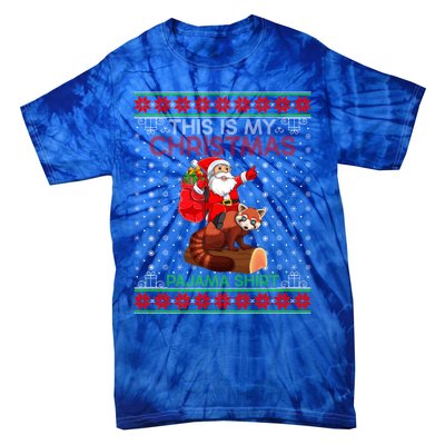 Ugly Xmas Sweater Style Santa Riding Red Panda Christmas Gift Tie-Dye T-Shirt