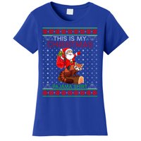 Ugly Xmas Sweater Style Santa Riding Red Panda Christmas Gift Women's T-Shirt