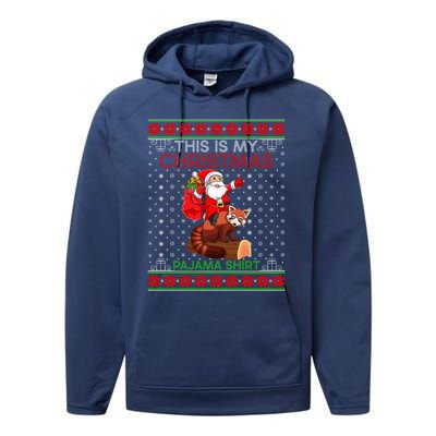 Ugly Xmas Sweater Style Santa Riding Red Panda Christmas Gift Performance Fleece Hoodie