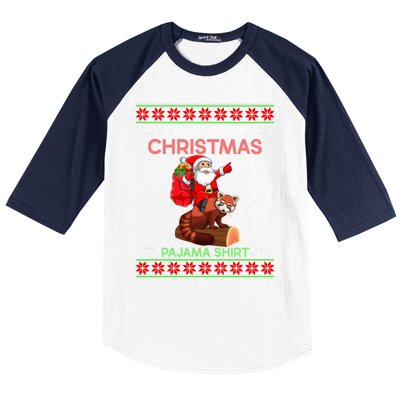 Ugly Xmas Sweater Style Santa Riding Red Panda Christmas Gift Baseball Sleeve Shirt