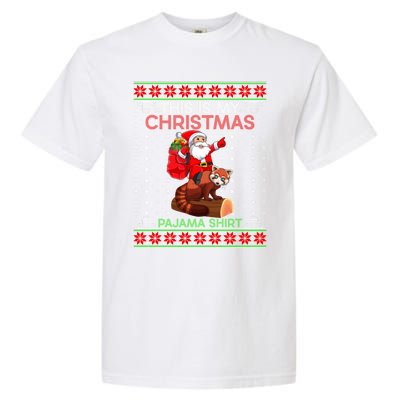 Ugly Xmas Sweater Style Santa Riding Red Panda Christmas Gift Garment-Dyed Heavyweight T-Shirt