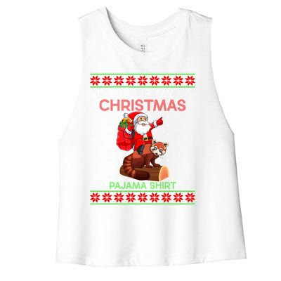 Ugly Xmas Sweater Style Santa Riding Red Panda Christmas Gift Women's Racerback Cropped Tank