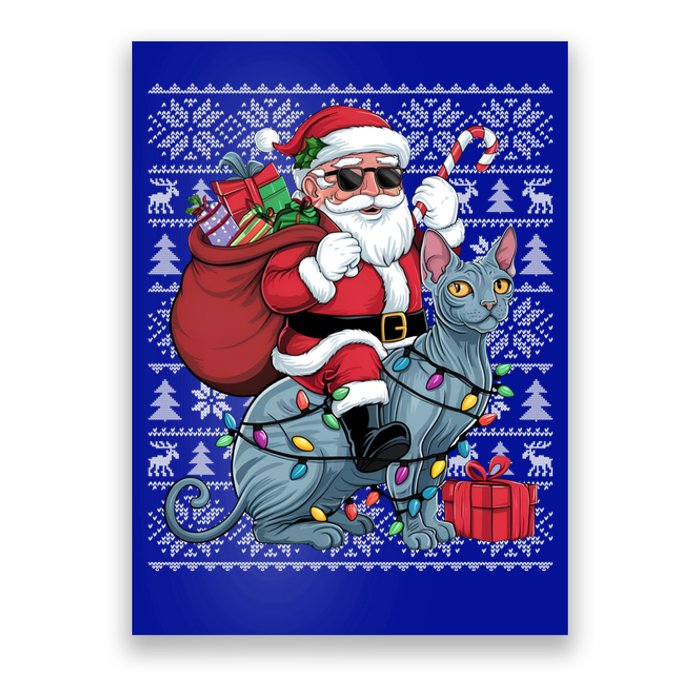 Ugly Xmas Style Santa Riding Sphynx Cat Christmas Funny Gift Poster