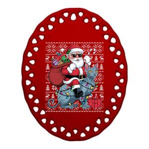 Ugly Xmas Style Santa Riding Sphynx Cat Christmas Funny Gift Ceramic Oval Ornament