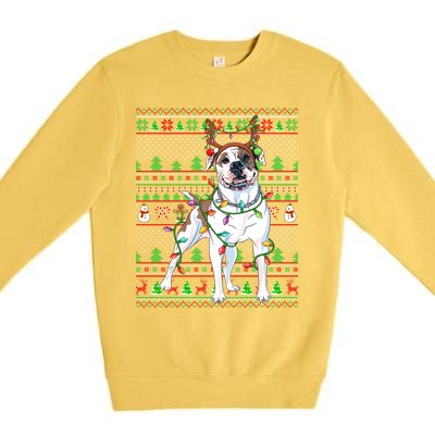 Ugly Xmas Sweater Style Lights American Bulldog Christmas Gift Premium Crewneck Sweatshirt