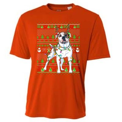 Ugly Xmas Sweater Style Lights American Bulldog Christmas Gift Cooling Performance Crew T-Shirt