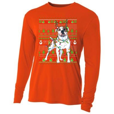 Ugly Xmas Sweater Style Lights American Bulldog Christmas Gift Cooling Performance Long Sleeve Crew