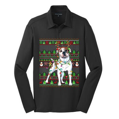 Ugly Xmas Sweater Style Lights American Bulldog Christmas Gift Silk Touch Performance Long Sleeve Polo