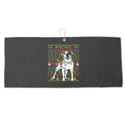 Ugly Xmas Sweater Style Lights American Bulldog Christmas Gift Large Microfiber Waffle Golf Towel