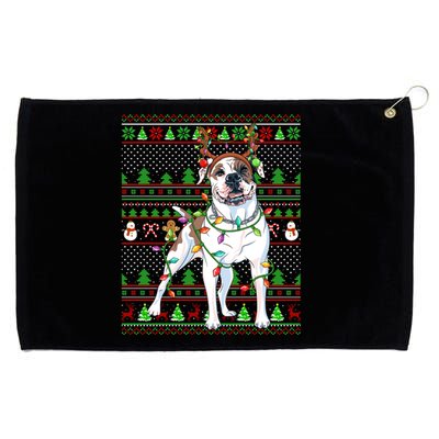 Ugly Xmas Sweater Style Lights American Bulldog Christmas Gift Grommeted Golf Towel