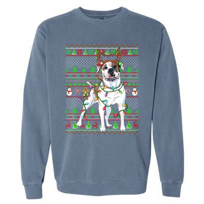 Ugly Xmas Sweater Style Lights American Bulldog Christmas Gift Garment-Dyed Sweatshirt