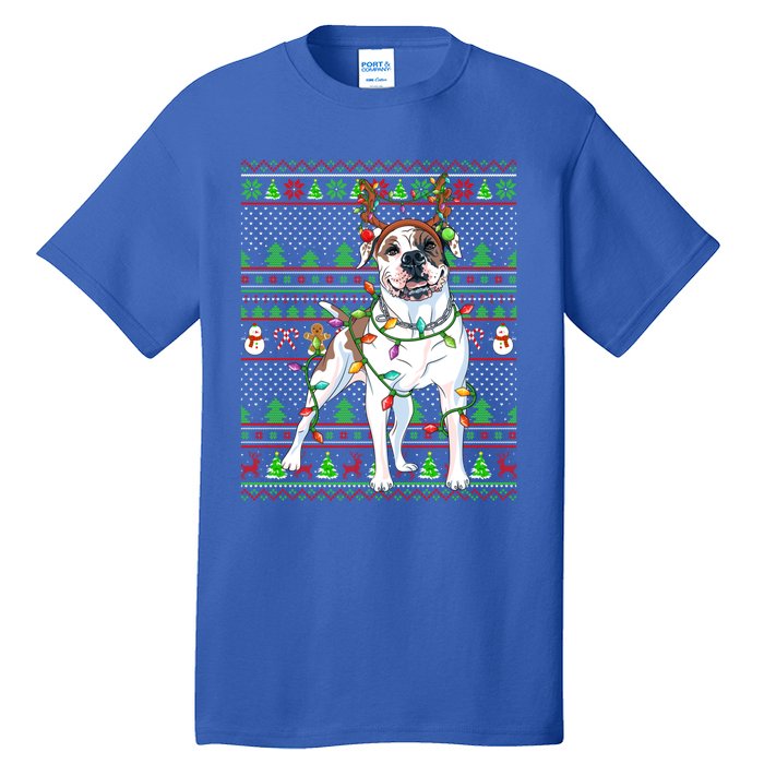 Ugly Xmas Sweater Style Lights American Bulldog Christmas Gift Tall T-Shirt