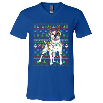 Ugly Xmas Sweater Style Lights American Bulldog Christmas Gift V-Neck T-Shirt