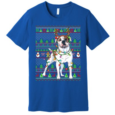 Ugly Xmas Sweater Style Lights American Bulldog Christmas Gift Premium T-Shirt