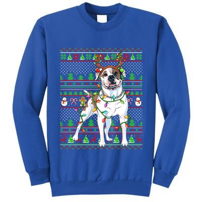 Ugly Xmas Sweater Style Lights American Bulldog Christmas Gift Tall Sweatshirt