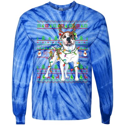 Ugly Xmas Sweater Style Lights American Bulldog Christmas Gift Tie-Dye Long Sleeve Shirt