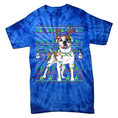 Ugly Xmas Sweater Style Lights American Bulldog Christmas Gift Tie-Dye T-Shirt