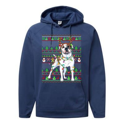 Ugly Xmas Sweater Style Lights American Bulldog Christmas Gift Performance Fleece Hoodie