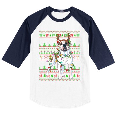 Ugly Xmas Sweater Style Lights American Bulldog Christmas Gift Baseball Sleeve Shirt