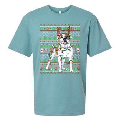 Ugly Xmas Sweater Style Lights American Bulldog Christmas Gift Sueded Cloud Jersey T-Shirt